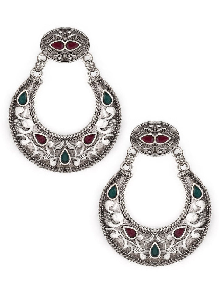 Rubans Silver-Toned Crescent Shaped Oxidised Chandbalis Chandbali