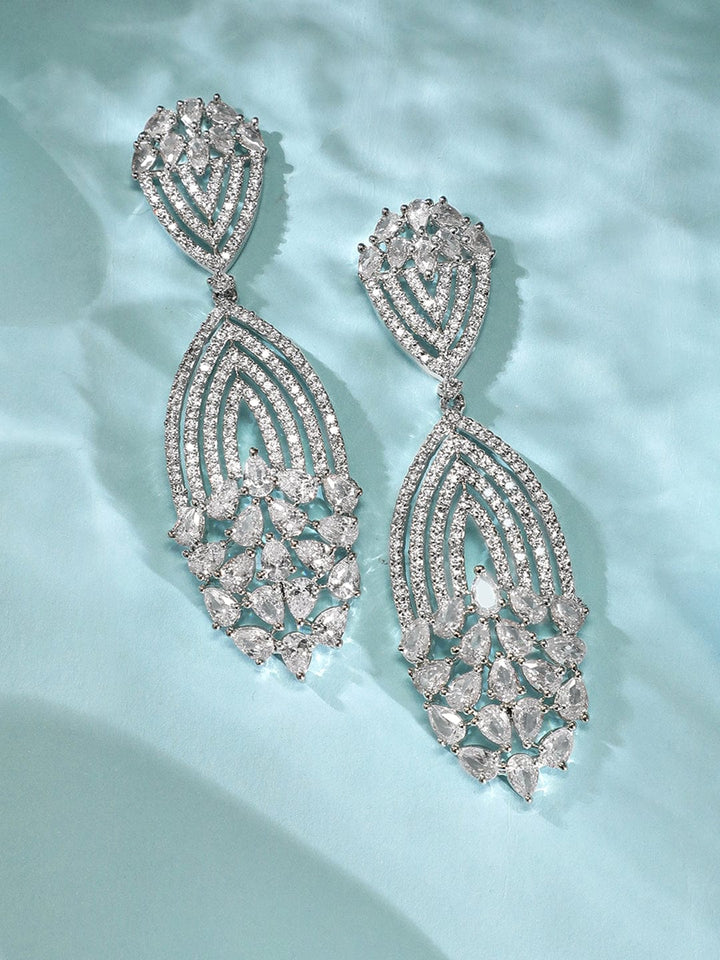 Rubans Silver Toned CZ Studded Embellished Drop Earrings Earrings