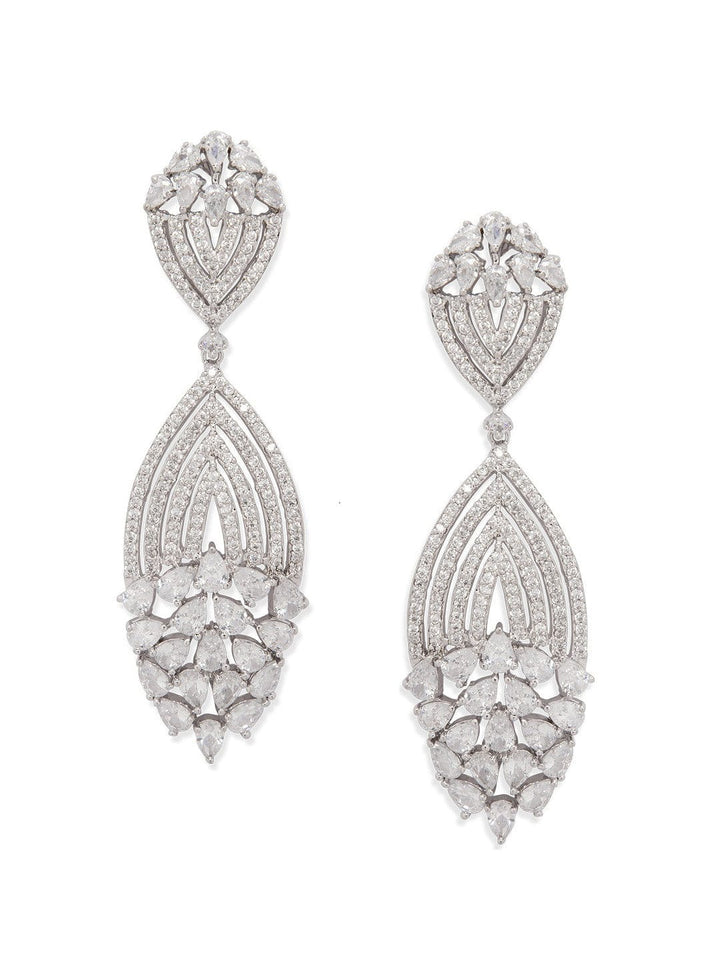 Rubans Silver Toned CZ Studded Embellished Drop Earrings Earrings