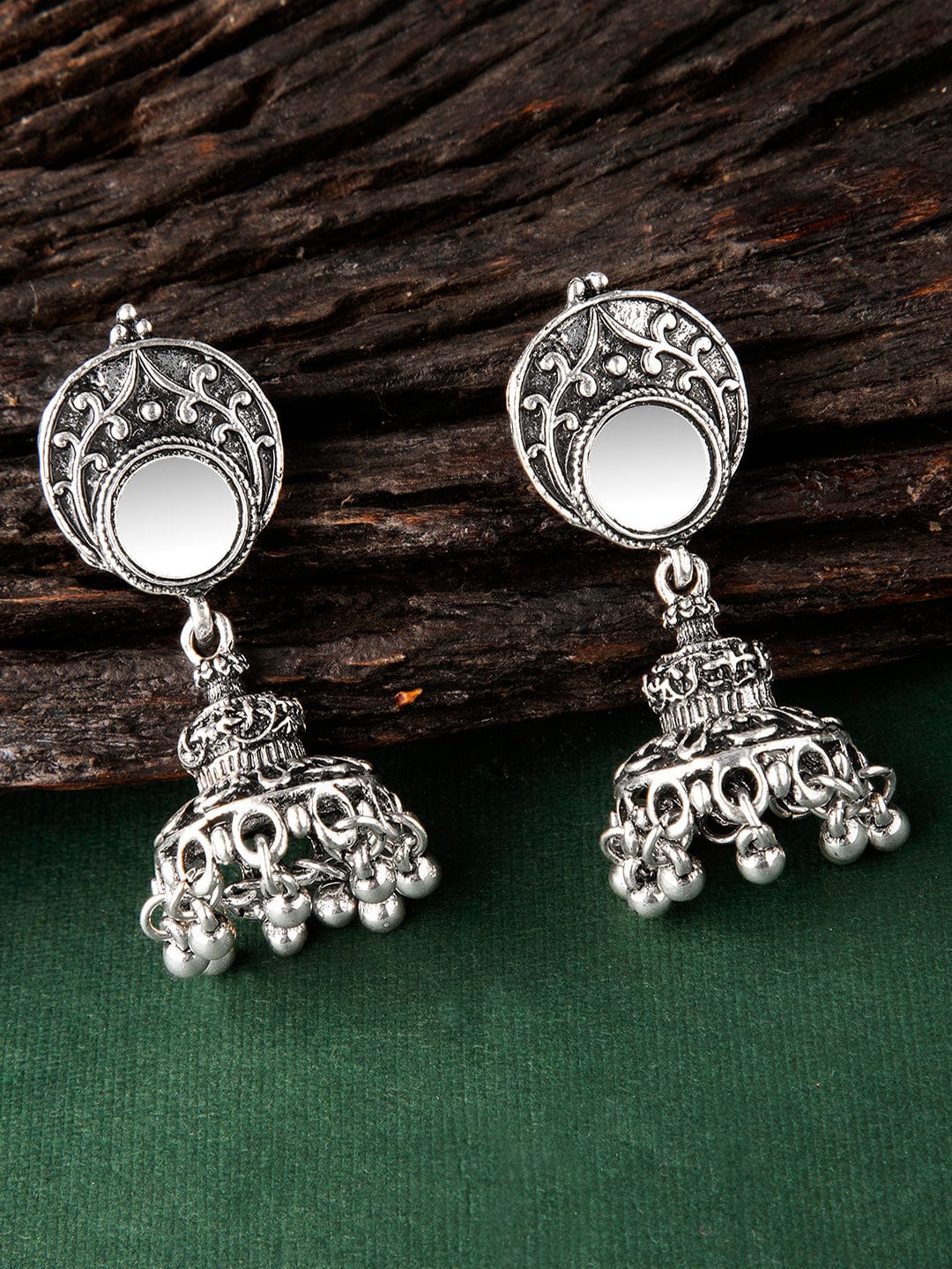 Rubans Silver-Toned Dome Shaped Handcrafted Jhumkas Jhumka