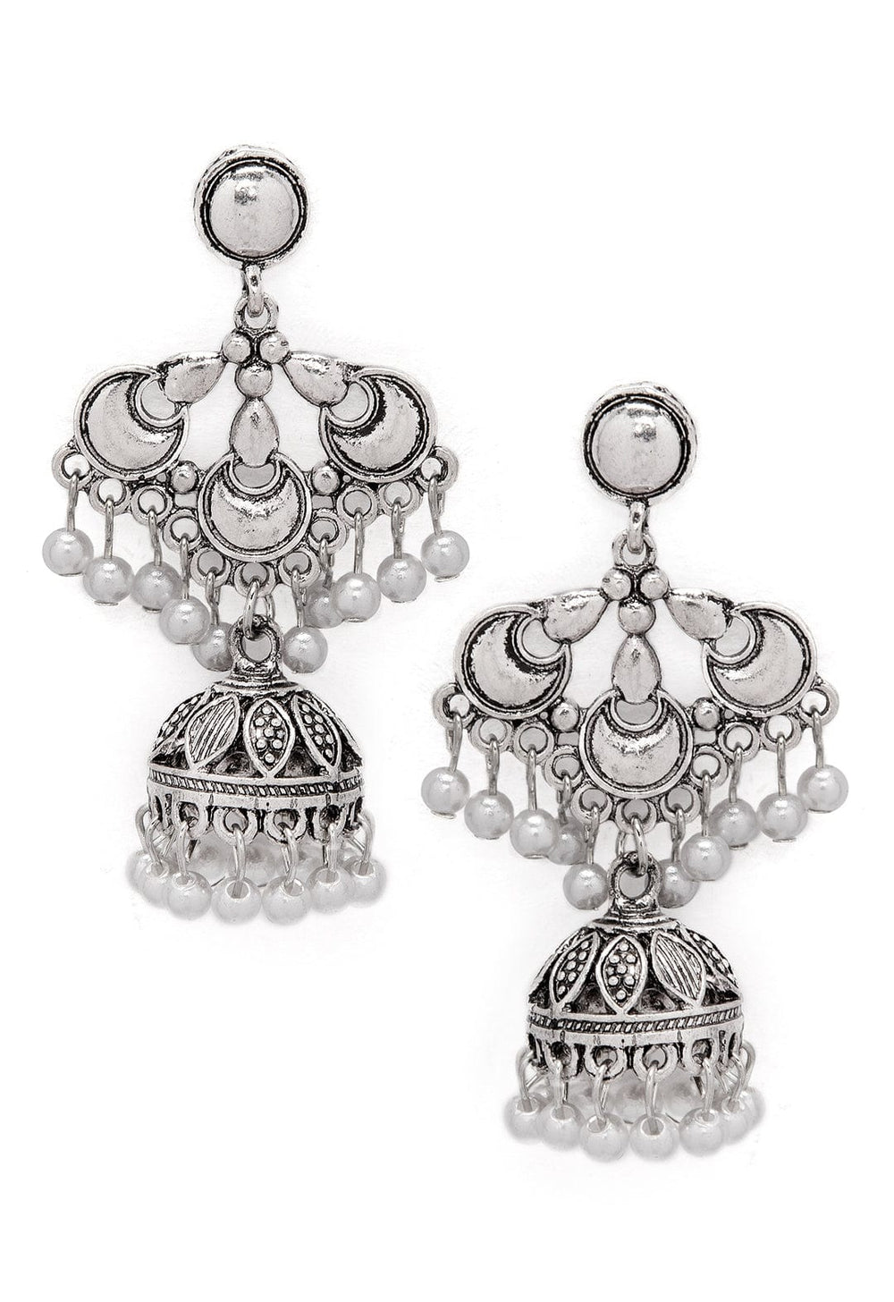 Rubans Silver-Toned Dome Shaped Jhumkas Earrings Earrings