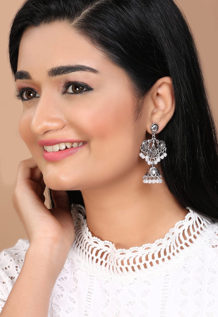 Rubans Silver-Toned Dome Shaped Jhumkas Earrings Earrings