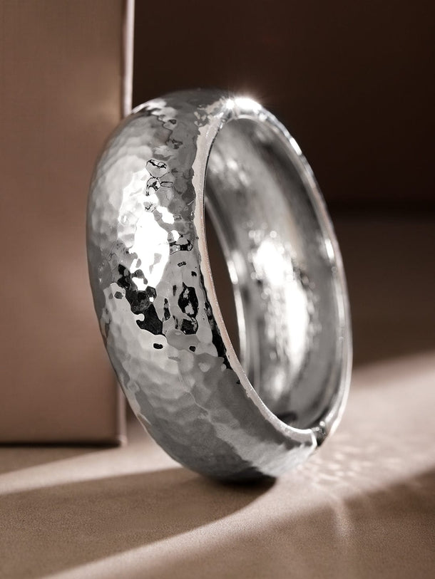 Rubans Silver-Toned Hammered Bangle â€“ Bold Statement Bracelet Wristwear