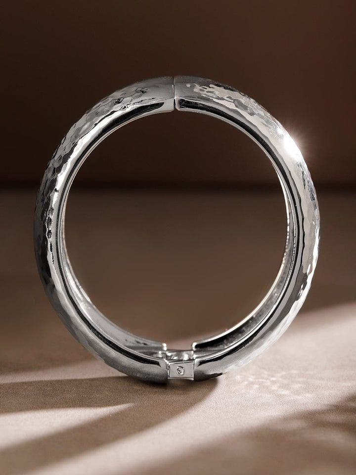 Rubans Silver-Toned Hammered Bangle â€“ Bold Statement Bracelet Wristwear