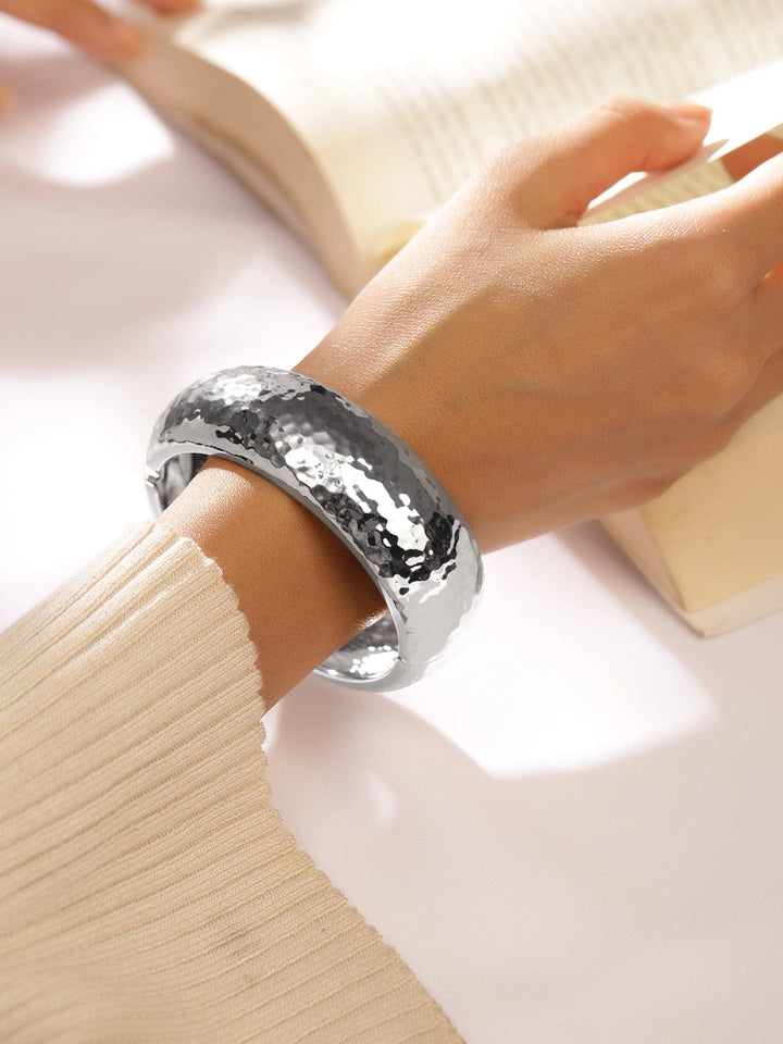 Rubans Silver-Toned Hammered Bangle â€“ Bold Statement Bracelet Wristwear