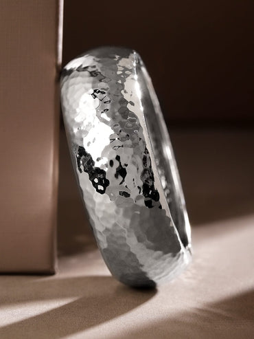 Rubans Silver-Toned Hammered Bangle â€“ Bold Statement Bracelet Wristwear
