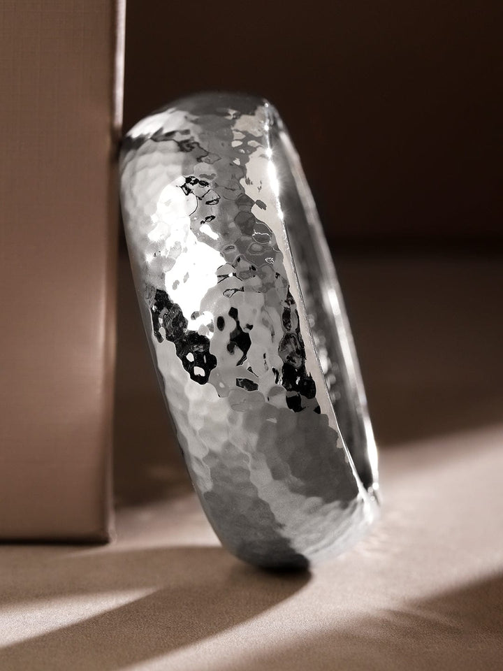 Rubans Silver-Toned Hammered Bangle â€“ Bold Statement Bracelet Wristwear