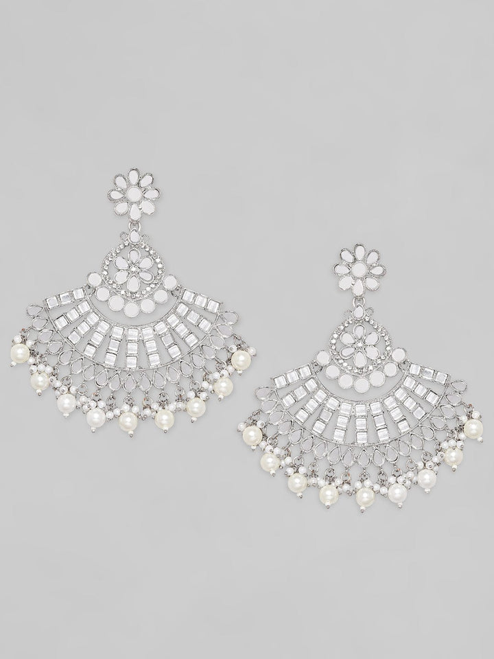 Rubans Silver Toned Mirror Studded Chandbali Earrings. Earrings