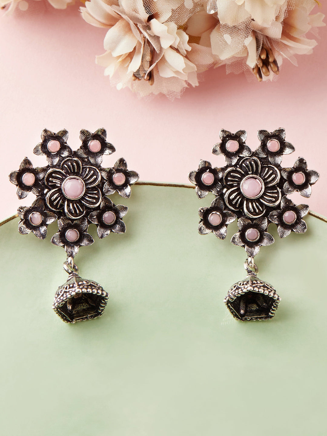 Rubans Silver-Toned & Purple Dome Shaped Jhumkas Earrings Earrings