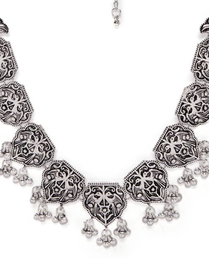 Rubans Silver Toned Statement Oxidised Necklace Chain & Necklaces