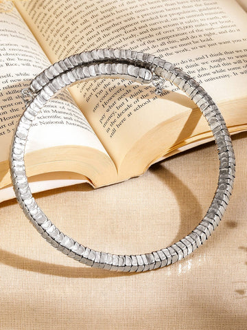 Rubans Silver-Toned Textured Link Statement Choker Necklace for Women Necklace & Chains