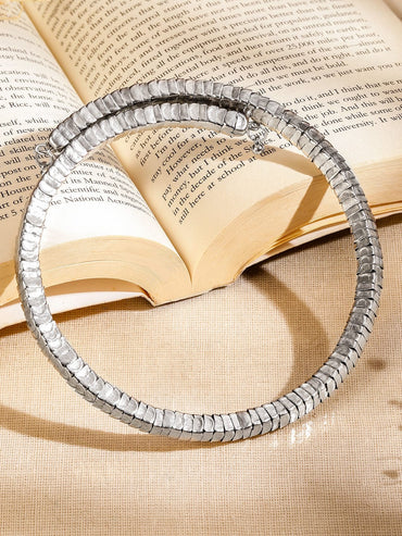 Rubans Silver-Toned Textured Link Statement Choker Necklace for Women Necklace & Chains