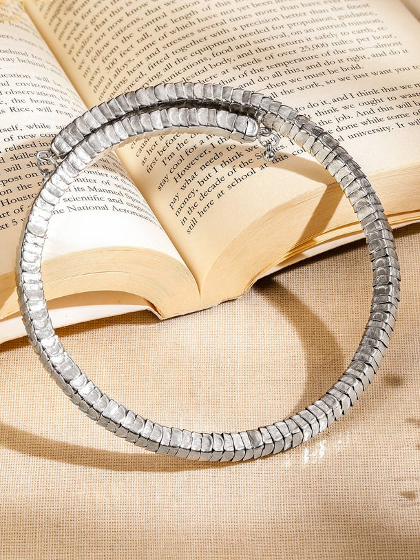 Rubans Silver-Toned Textured Link Statement Choker Necklace for Women Necklace & Chains