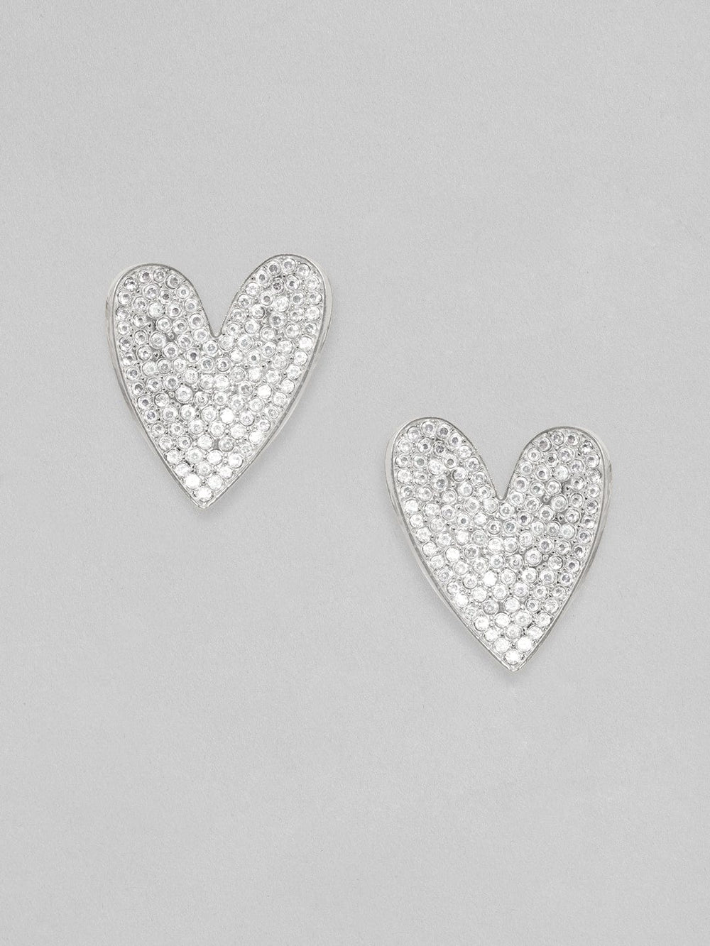 Rubans Silver Toned White Zircons Studded Heart Stud Earring Earrings