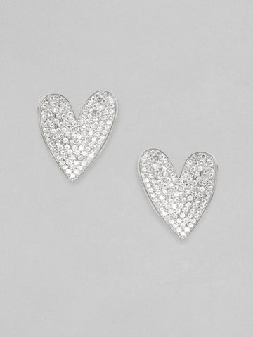 Rubans Silver Toned White Zircons Studded Heart Stud Earring Earrings