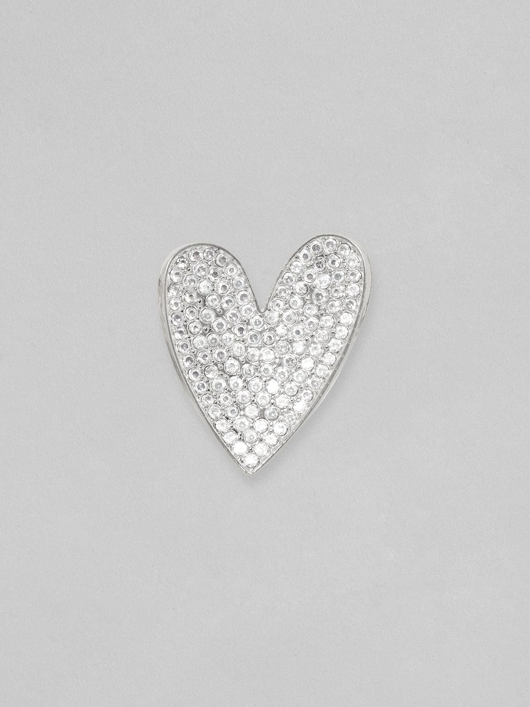 Rubans Silver Toned White Zircons Studded Heart Stud Earring Earrings