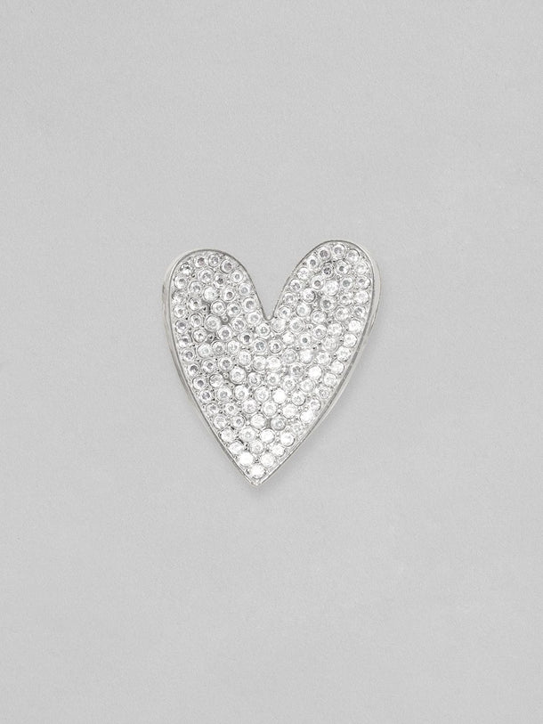 Rubans Silver Toned White Zircons Studded Heart Stud Earring Earrings
