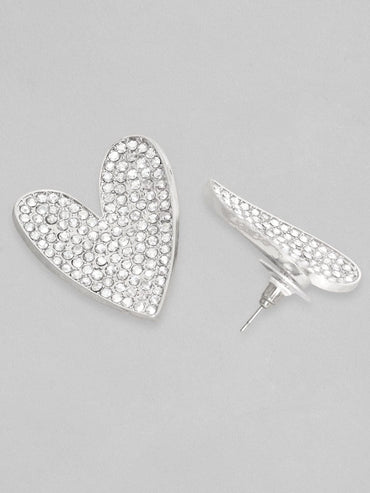 Rubans Silver Toned White Zircons Studded Heart Stud Earring Earrings