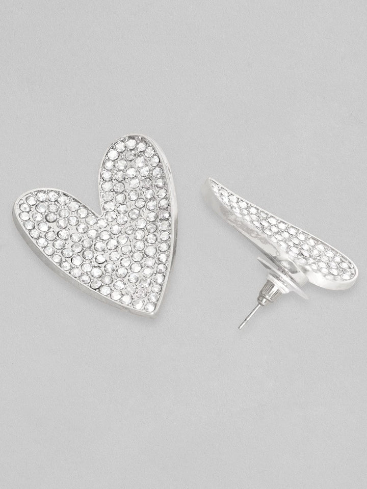 Rubans Silver Toned White Zircons Studded Heart Stud Earring Earrings