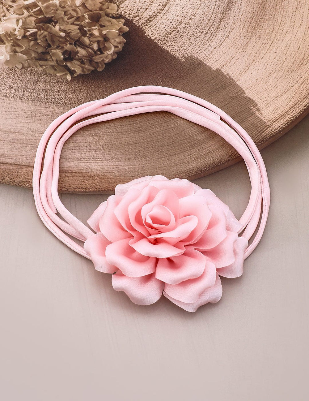 Rubans Soft Pink Satin Rose Choker Necklace - Elegant Statement Piece For Stylish Occasion Choker set