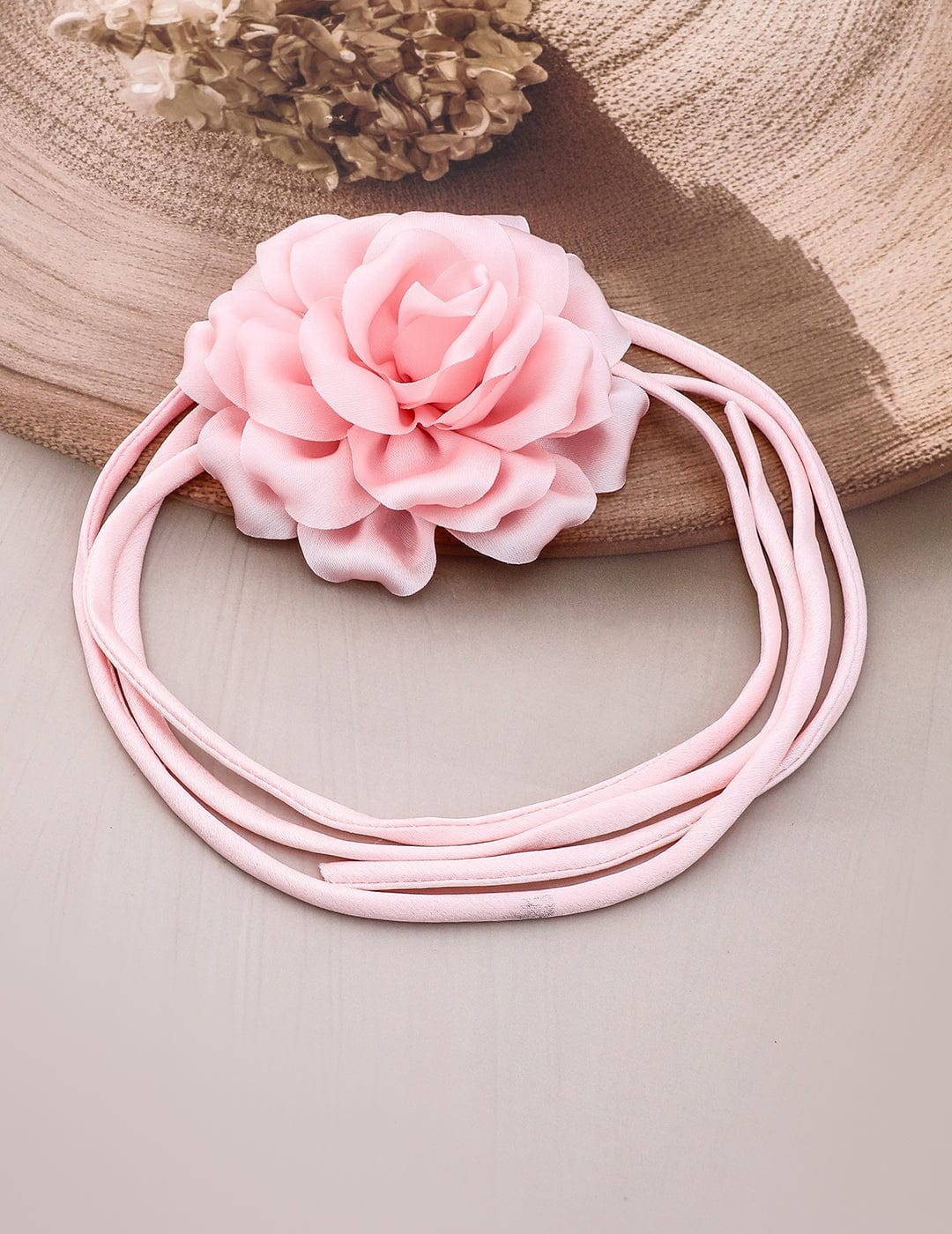 Rubans Soft Pink Satin Rose Choker Necklace - Elegant Statement Piece For Stylish Occasion Choker set