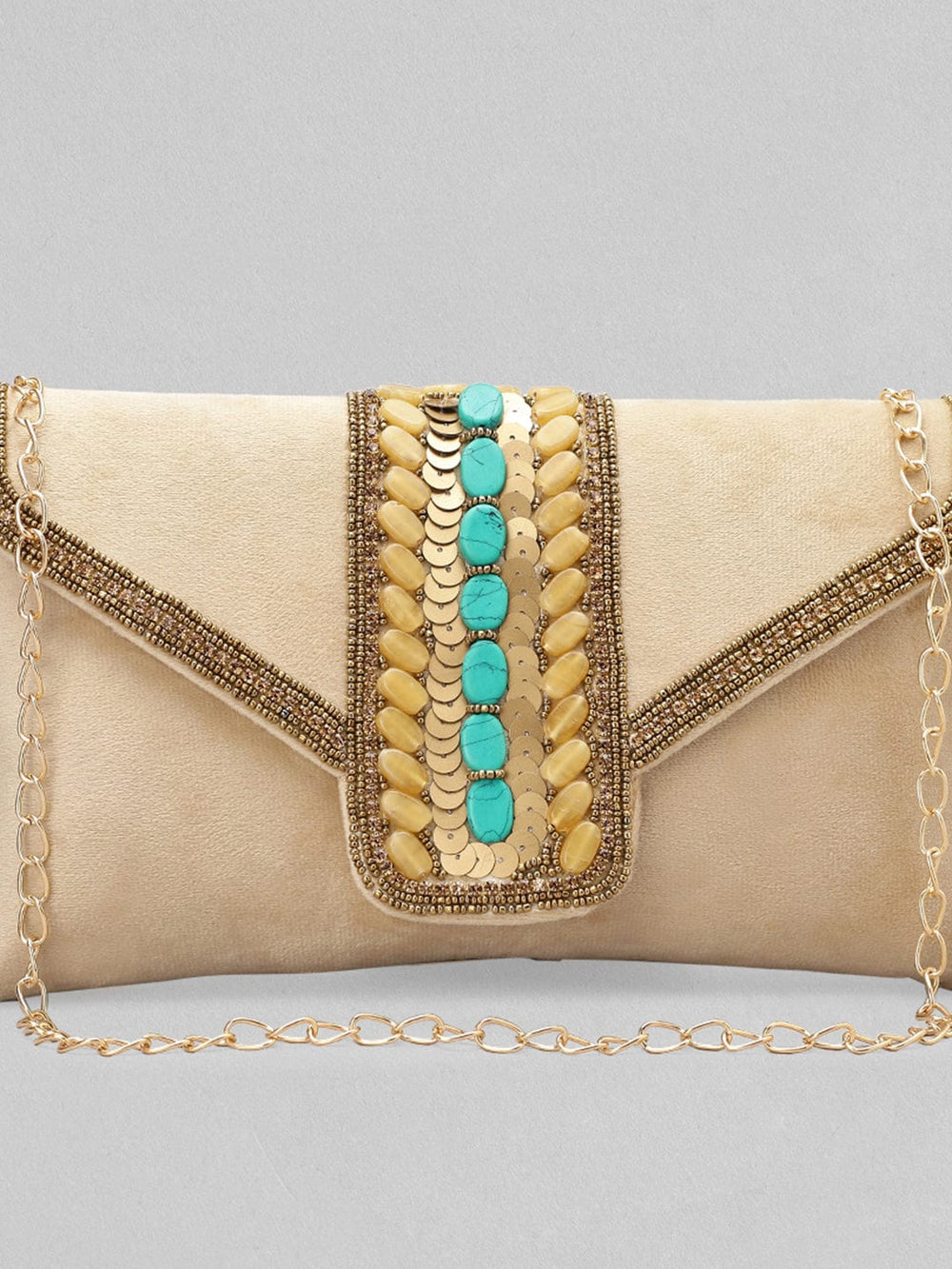 Rubans Stylish Cream Beaded Hand Bag Handbag & Wallet Accessories