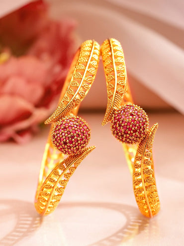 Rubans Stylish Set of 2 18K Gold Plated Ruby Studded Geru Polish Finish Traditional Bangles Bangles & Bracelets