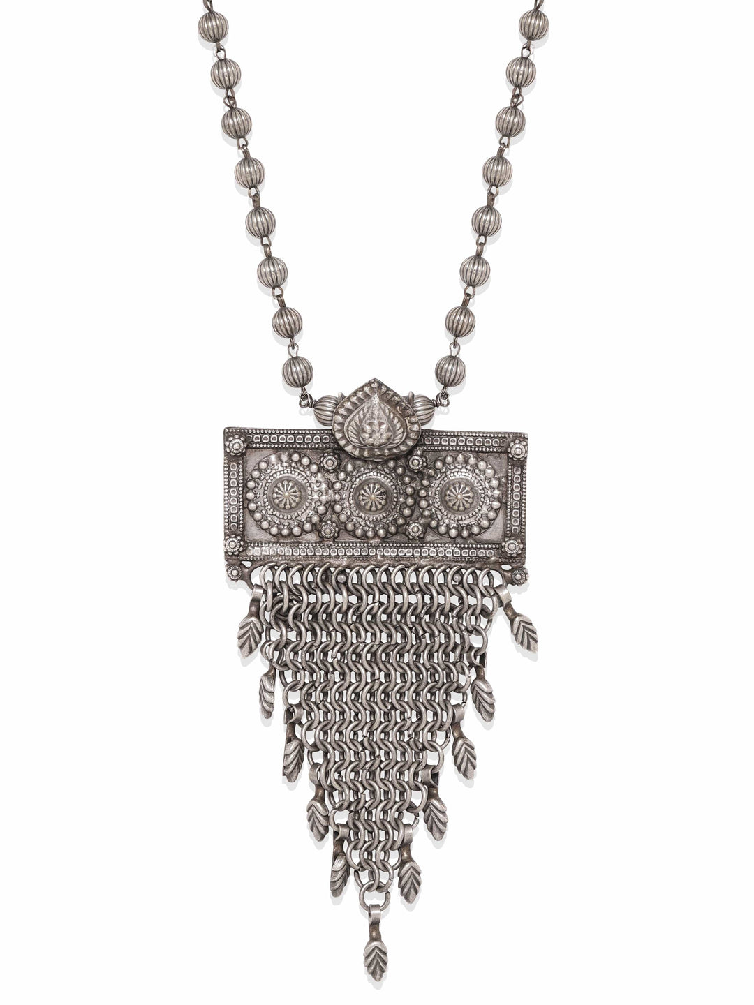 Rubans Timeless Beauty Oxidized Silver Plated Floral Necklace Necklace