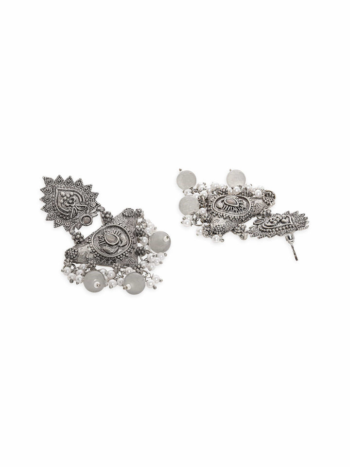 Rubans Timeless Drops Oxidized Silver Plated Pearl Beaded Earrings Earrings