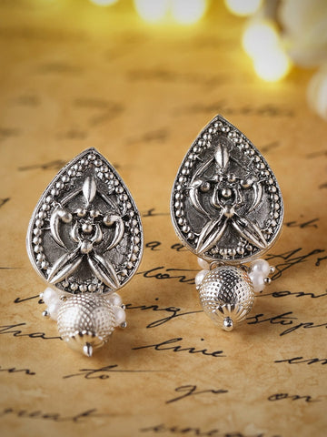 Rubans Timeless Elegance Oxidized Silver Plated Drop Earrings Earrings
