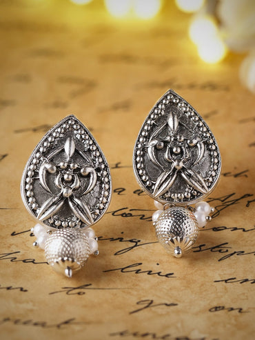 Rubans Timeless Elegance Oxidized Silver Plated Drop Earrings Earrings