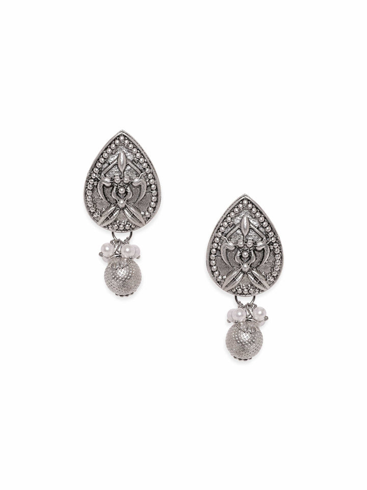 Rubans Timeless Elegance Oxidized Silver Plated Drop Earrings Earrings