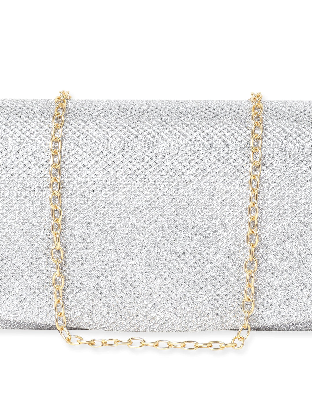Rubans Timeless Radiance Handcrafted Silver Shimmery Clutch Bag Handbag, Wallet Accessories & Clutche