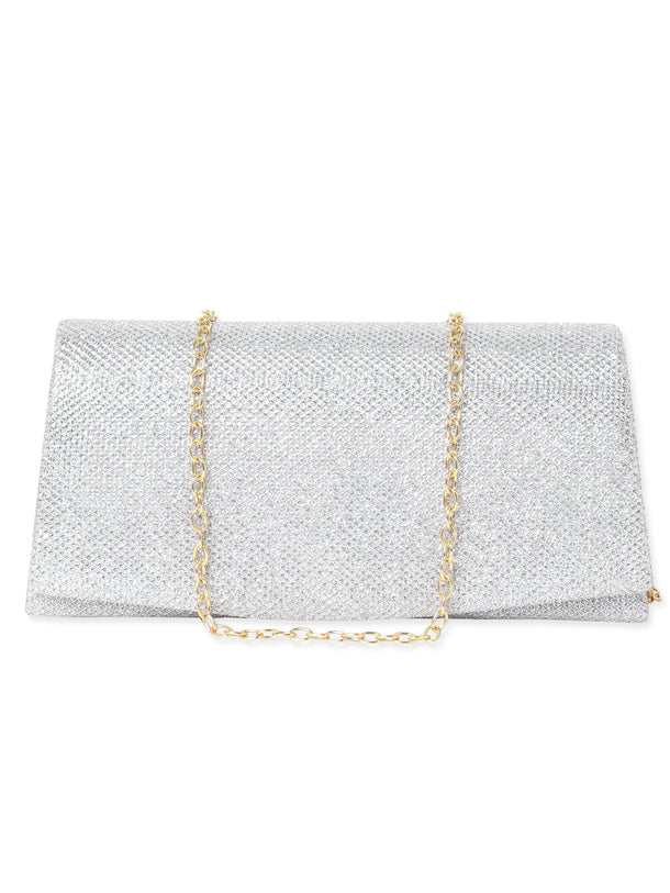 Rubans Timeless Radiance Handcrafted Silver Shimmery Clutch Bag Handbag, Wallet Accessories & Clutche