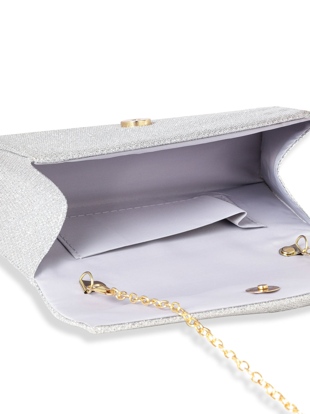 Rubans Timeless Radiance Handcrafted Silver Shimmery Clutch Bag Handbag, Wallet Accessories & Clutche