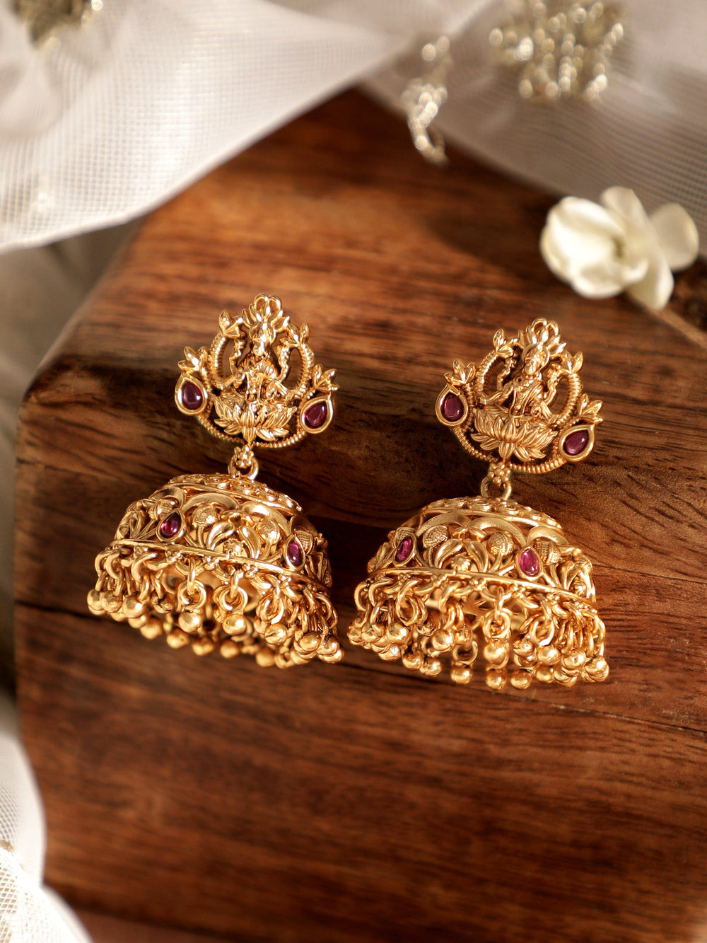 Rubans Traditional 22k Gold-Plated Divine Floral Jhumka Earrings Earrings