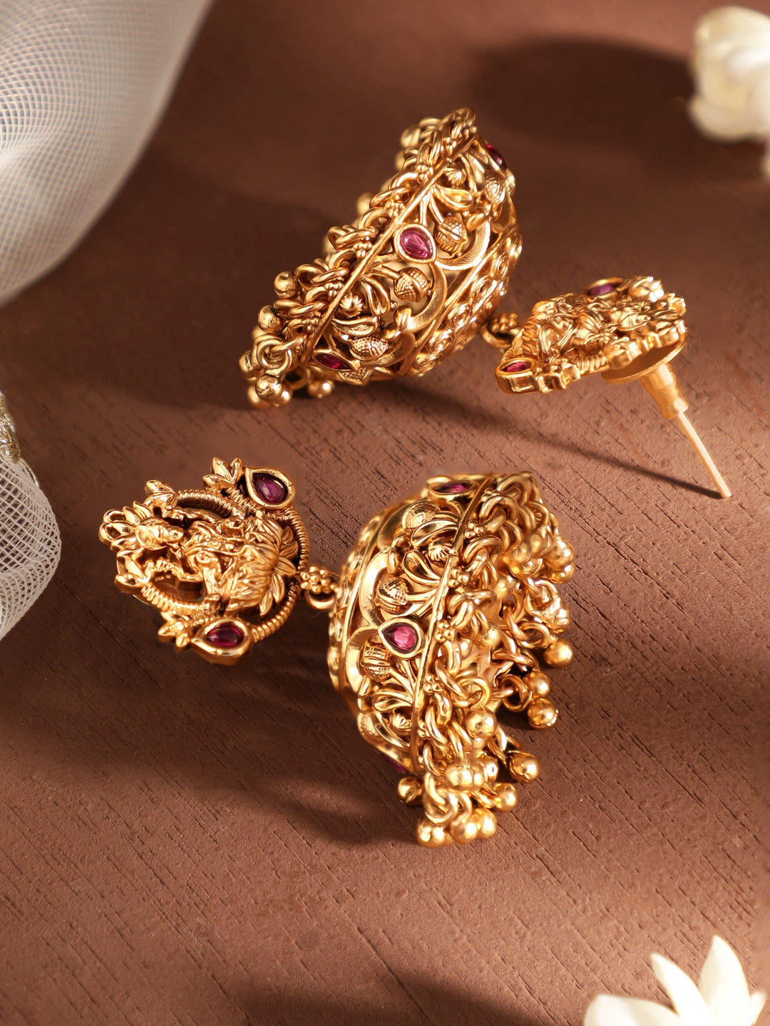 Rubans Traditional 22k Gold-Plated Divine Floral Jhumka Earrings