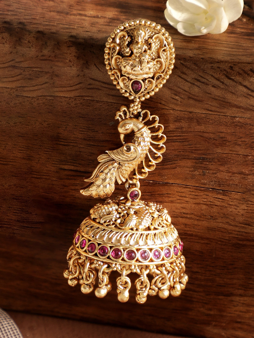 Rubans Traditional 22k Gold-Plated Jhumka Earrings Adorned with Peacock Design Earrings