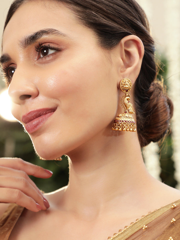 Rubans Traditional 22k Gold-Plated Jhumka Earrings Adorned with Peacock Design Earrings