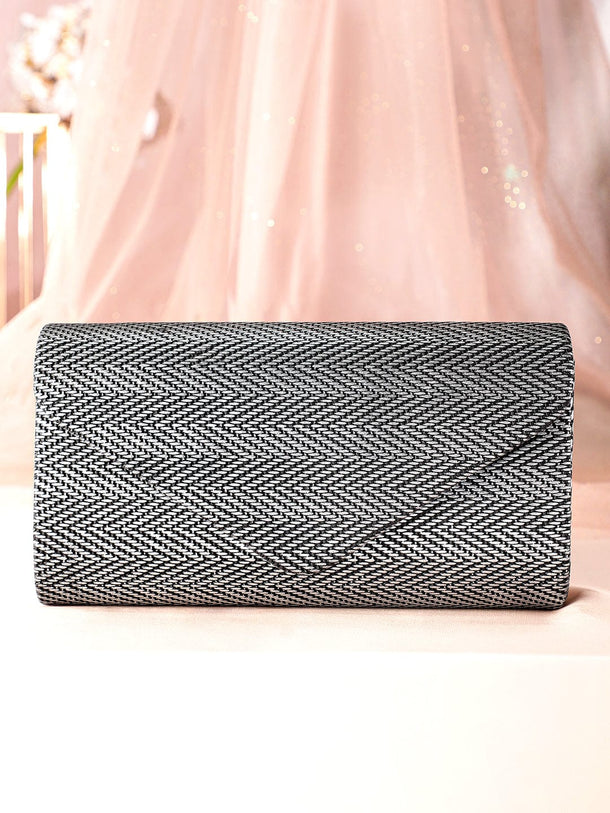 Rubans Urban Elegance Handcrafted Grey Textured Clutch Handbag, Wallet Accessories & Clutches