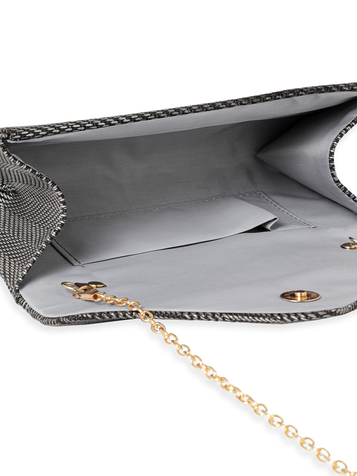 Rubans Urban Elegance Handcrafted Grey Textured Clutch Handbag, Wallet Accessories & Clutches