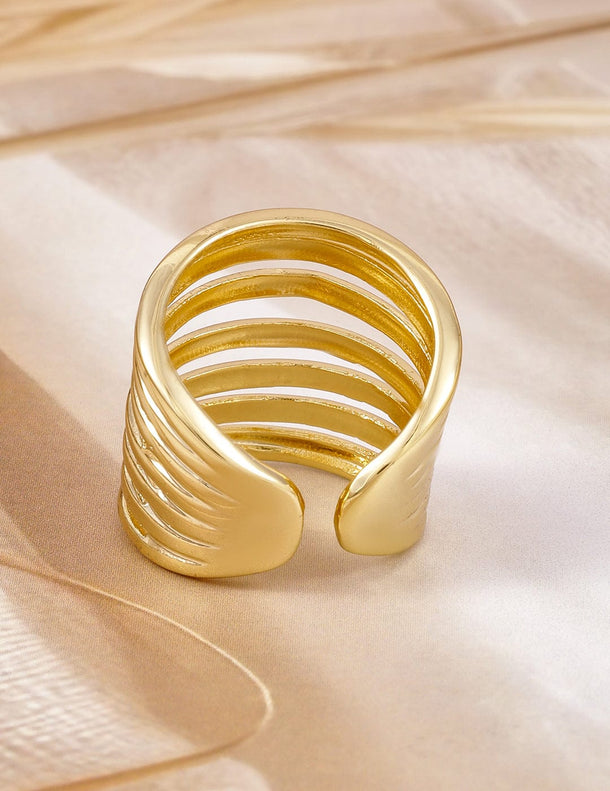Rubans Valentine  18KT Gold Plated Bold & Fashionable Multi-Band Adjustable Finger Ring Rings
