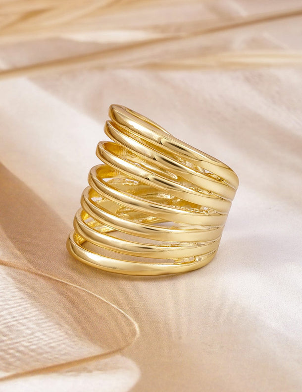 Rubans Valentine  18KT Gold Plated Bold & Fashionable Multi-Band Adjustable Finger Ring Rings