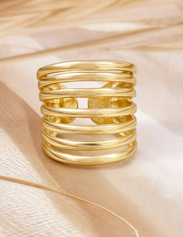 Rubans Valentine  18KT Gold Plated Bold & Fashionable Multi-Band Adjustable Finger Ring Rings