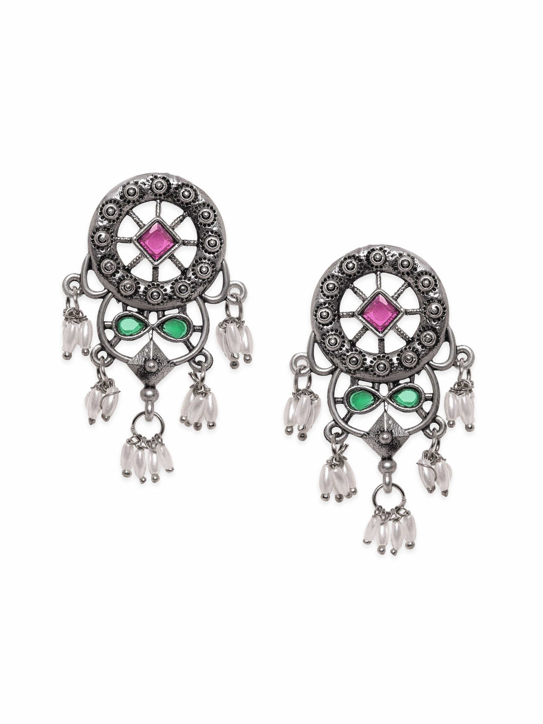 Rubans  Vintage Glamour Oxidized Silver Plated Kempstone Earrings Earrings