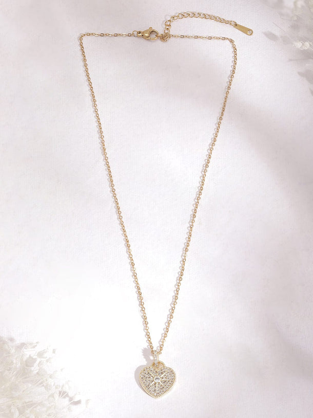 Rubans Voguish 18 KT Gold Plated Cubic Ziconia Studded Heart Shaped Pendant Necklace and Chains