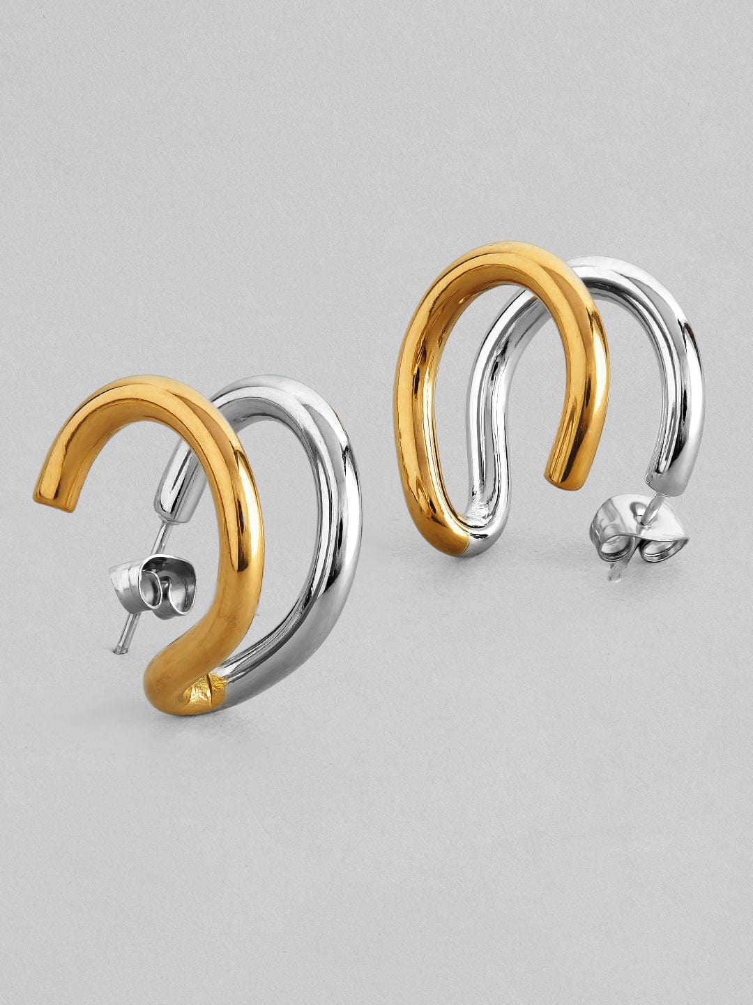 Rubans Voguish 18K Gold And Rhodium Plated Stainless Steel Waterproof Stud Earrings. Earrings