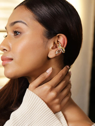 Rubans Voguish 18K Gold-Plated Abstract Bow Design Statement Ear Cuff Earring â€“ 1 Piece Pack Earrings