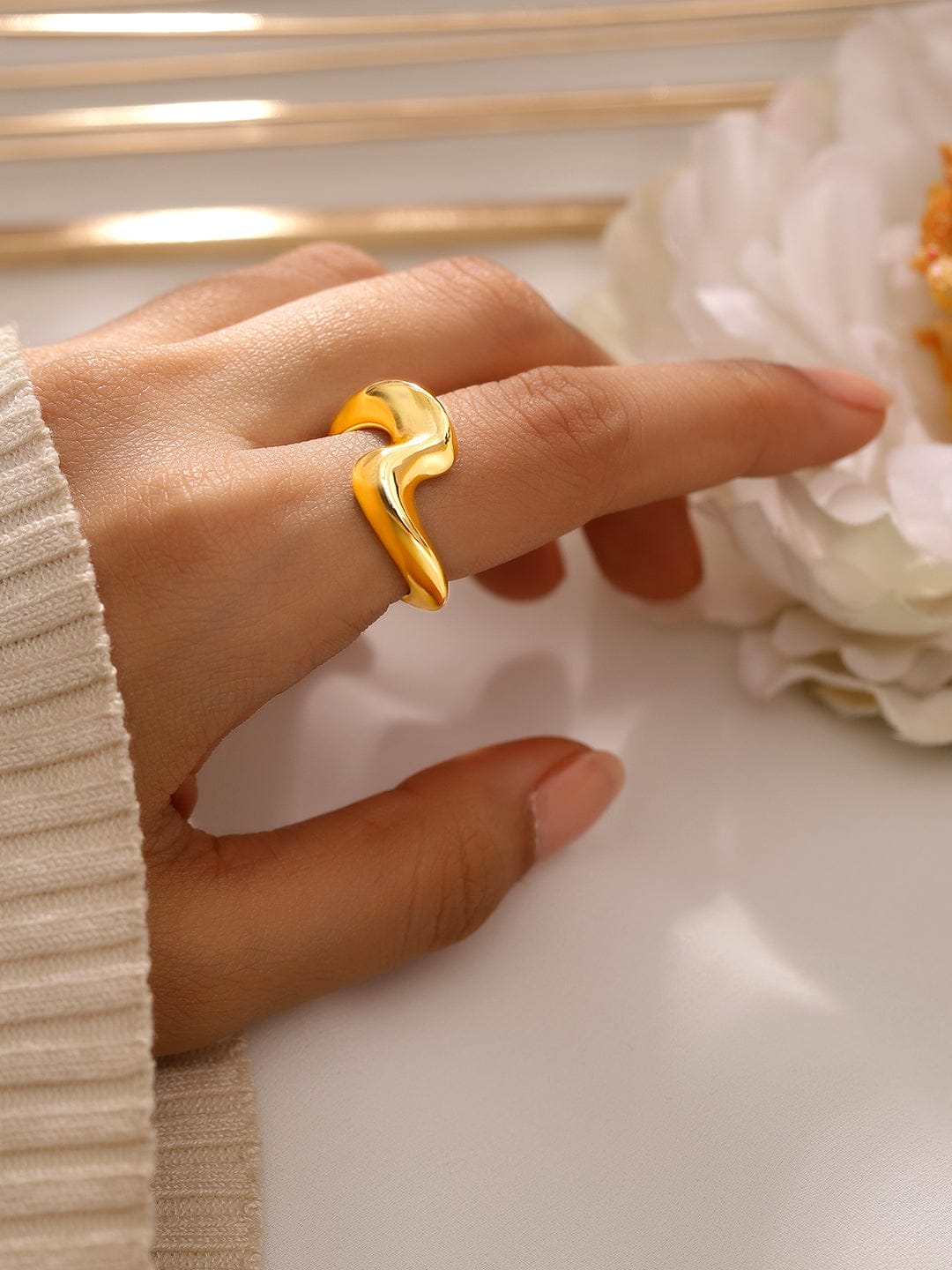 Rubans Voguish 18K Gold-Plated Abstract Statement Adjustable Ring Rings