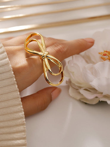 Rubans Voguish 18K Gold-Plated Adjustable Bow Knot Ring Rings